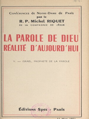 cover image of La parole de Dieu, réalité d'aujourd'hui (5). Israël, prophète de la parole